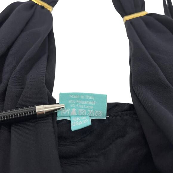 Melissa Odabash Panarea One Piece Swimsuit Black Gold Size 12 - Picture 5 of 7